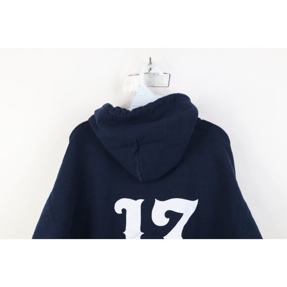 Vintage 90s Y2K Mens Large Distressed New York Yankees Baseball Hoodie Blue - Picture 13 of 14